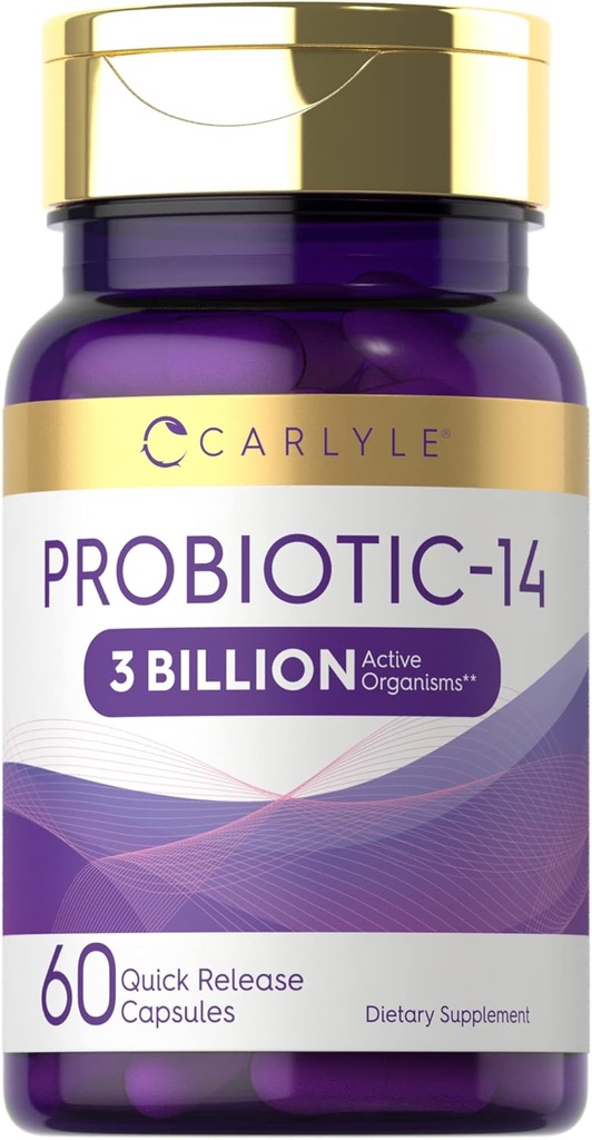 Carlyle Probiotic for Women ' Men TEN 3 Billion CFU ANTE 60 Capsules Silencio 14 Strains ← Non-Gluten Free