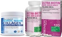 Peptides de colágeno marino Polvo de proteína hidrolizada + Ultra Biotina 10.000 Mcg de piel y uñas Suplemento