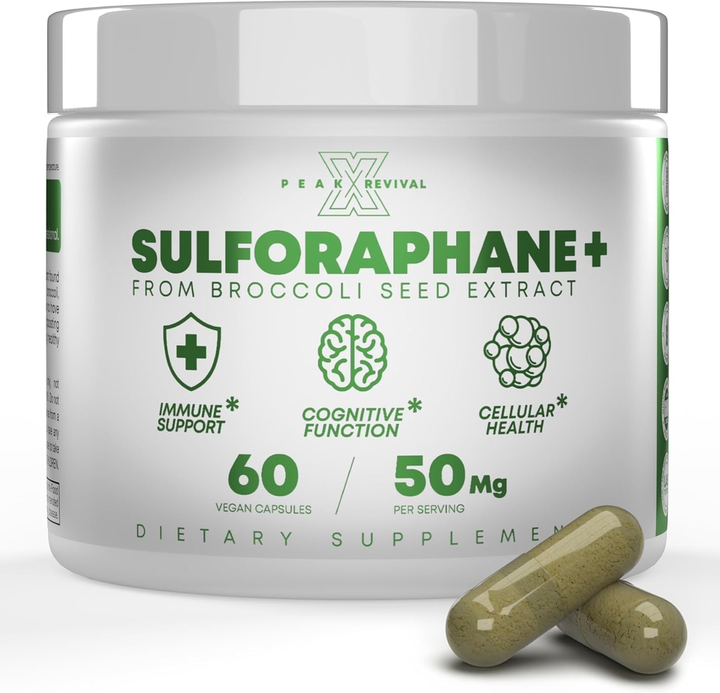 5000mcg de Sulforafane Verificado Real Lab Suplemento - Broccoli Seed Extract 50mg Suplementos - Promueve la función cognitiva, Liver & Cellular Support - 60 Vegan Capsules/Pills
