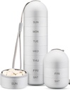 Zannaki Metal Moisture Proof Weekly Pill Organizer, Stackable Aluminum Alloy BPA Free Travel Hiking 7 Day Pill Box Fund Waterproof and Large Compartment to Hold Pills, Vitaminas, Fish Oil, Suplementos
