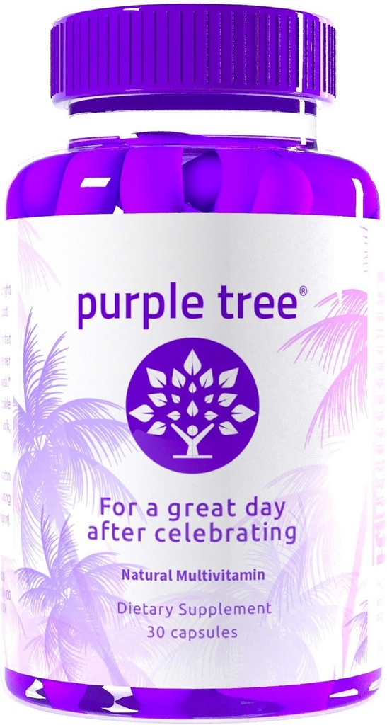árbol púrpura Pos-Celebración Wellness Vitaminas TENIDO Apoyo al hígado, Hidratación rápida, Replenishador del cuerpo ANTE Dihydromyricetin DHM, Milk Thistle, Electrolytes, Vitamina B, Willow Bark, Quercetina (30 Píldoras)