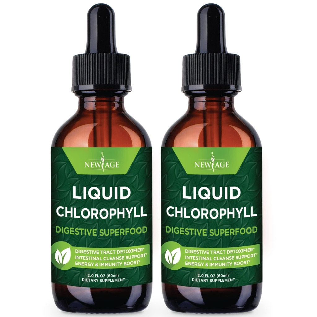 NUEVAs gotas líquidas de clorofila AGE - Concentrado natural - Booster de energía, digestión y apoyos del sistema inmunológico, desodorante interno, función del hígado - (2 Fl Oz (Pack de 2))
