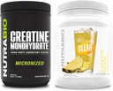NutraBio Creatine Monohydrate, Unflavored, (500 g) y Clear Whey Protein Isolate, (Pineapple Splash) Suplemento Bundle – Muscle Energy, Maximum Growth, Recovery, and Strength