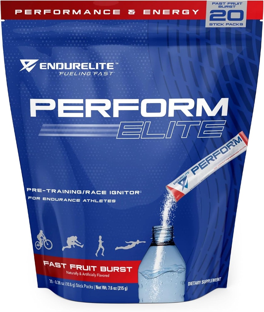 EndurElite Realiza Elite- Pre Workout Powder Suplemento- Pre-Trabajo para Atletes de Resistencia- 20 Bolsa de Servición- Fast Fruit Burst