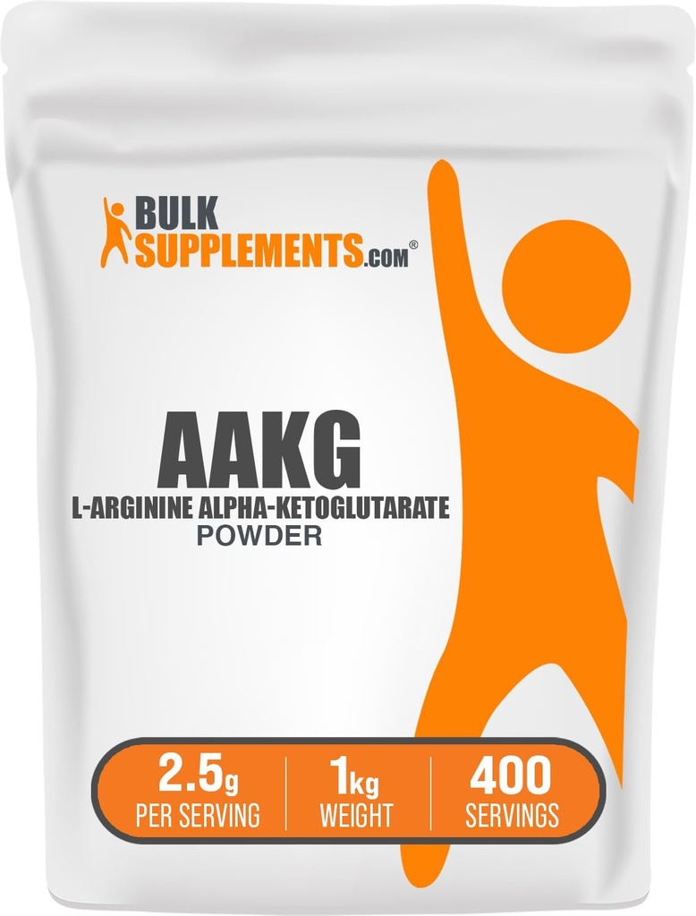 BulkSupplements.com AAKG Powder - Suplemento AKG Arginina, Suplemento de óxido nítrico - Sin sabor, 2,5g por ser, 1kg (Pack of 5) (11 lbs)