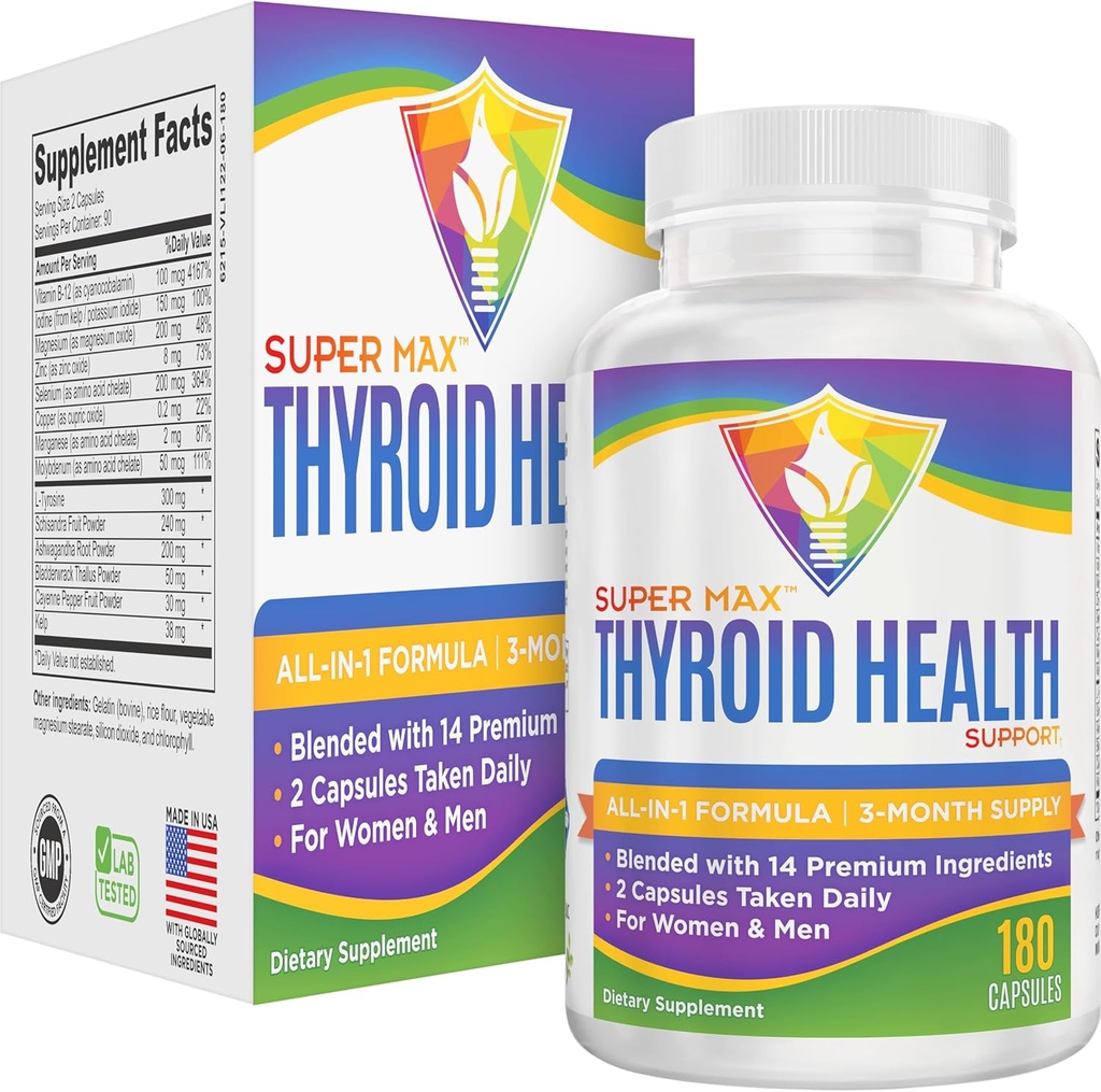 Suplemento de Apoyo a la Tiroides de 3 meses (All-in-1) Fórmula con 14 Ingredientes Activos Silenciosos Suplementos Tiroideos Silencio Complejo de Salud Tiroides Silenciosos Tiroides Apoyo a Mujeres & Hombres