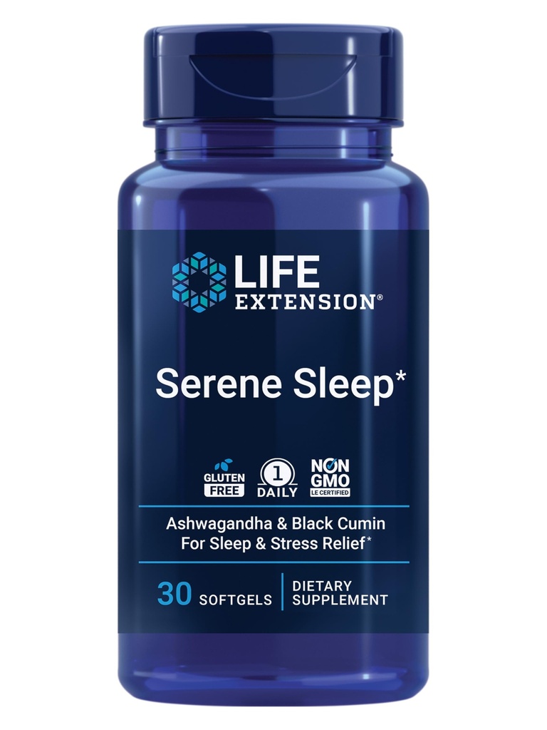 La extensión de vida sueño sereno – Ashwagandha, Cumin Negro – Suplemento de sueño, calma, relajación, soporte para dormir sin melatonina – Una vez al día, libre de gluten, no GMO – 30 Softgels