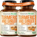 Suplemento de la Curcumina Turmérica con jengibre para soporte conjunto, Digestivo " Gut Health - Contiene la Curcumina Turmérica Orgánica con Pepper Negro (Bioperina) para Max Absorción - Ginger Root Capsules - 2 Pack
