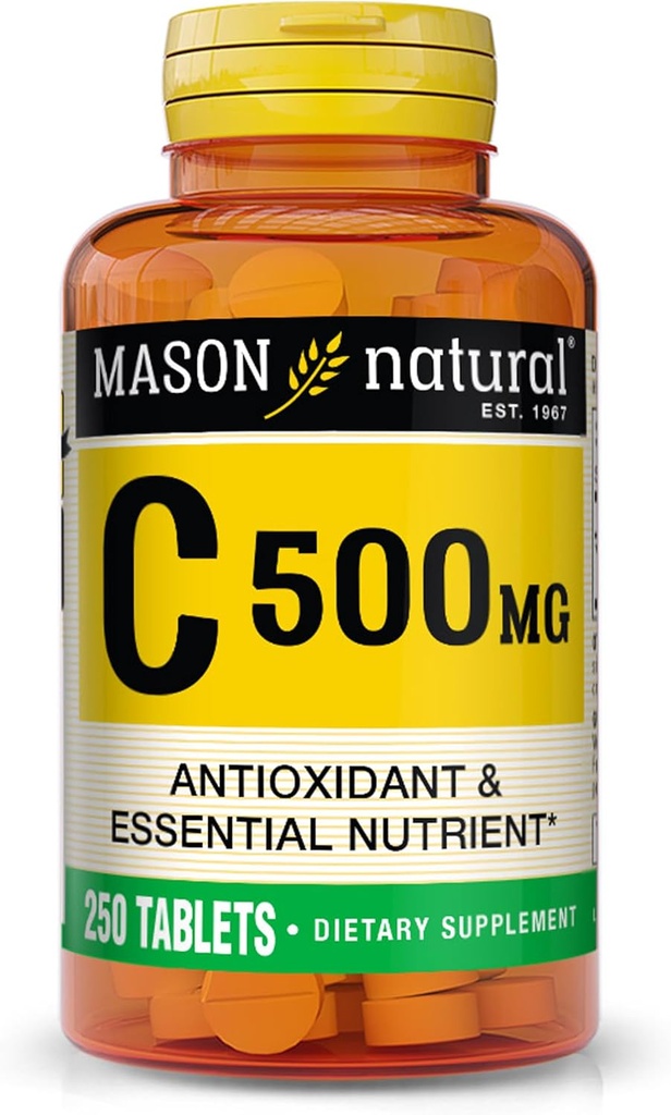 MASON NATURAL Vitamina C 500 mg - Soportes Sistema de Inmunidad Saludable, Antioxidante y Nutriente Esencial, 250 Tabletas