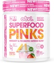 Obvi Superfood Pinks Probiótico Blend tención Rich in Antioxidants, Adaptogens, Digestive Enzyme Blend, Immune Support, Gut Health ← Keto, Gluten-Free, No Sugar, 10 Billion CFU ← Mango Iced Tea, 20 Servings