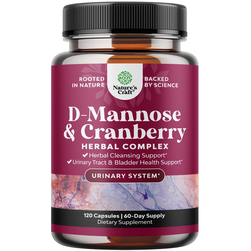 D Mannose con suplemento de arándano - Potent D Mannose 1000mg cápsulas para la defensa del riñón " Cleanse and Urinary Tract Health for Women " Men - Suplemento de salud de la vejiga para adultos - 120 Conde