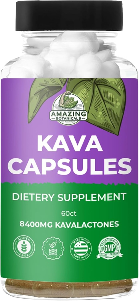 Premium KAVA KAVA cápsulas 1000mg Kava Root Extract per Serving for Deep Relaxation Silencio Natural Tension Relief tención 100% Noble Fijian Kava Root Powder, Non-GMO, Gluten Free - 60 Conde
