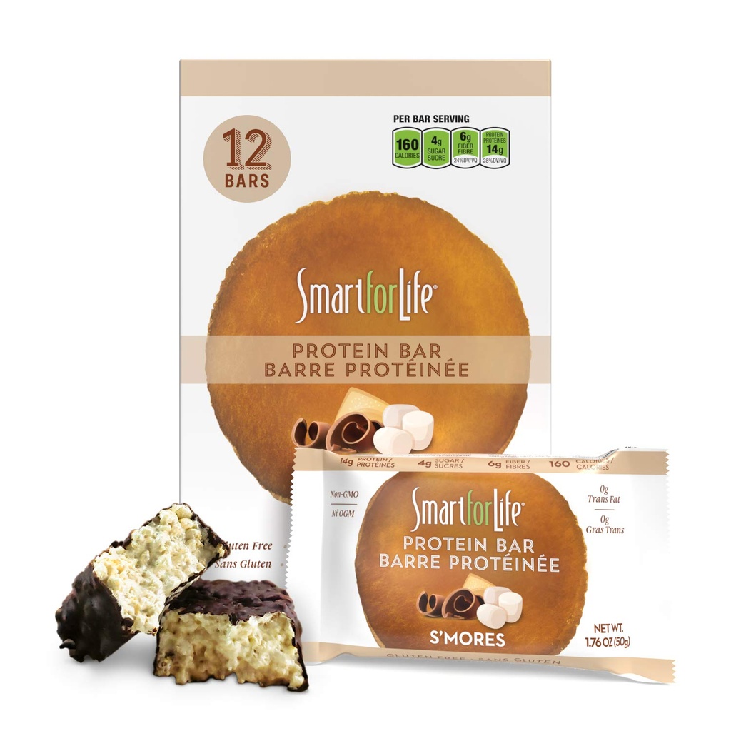Smart for Life High Protein Bars - Smores - Low Sugar Crunchy 14g Protein Meal Replacement Bares – 12 Bares - Funciona con las serpientes de proteína de la dieta de cookies – No GMO – Smores Protein Bar