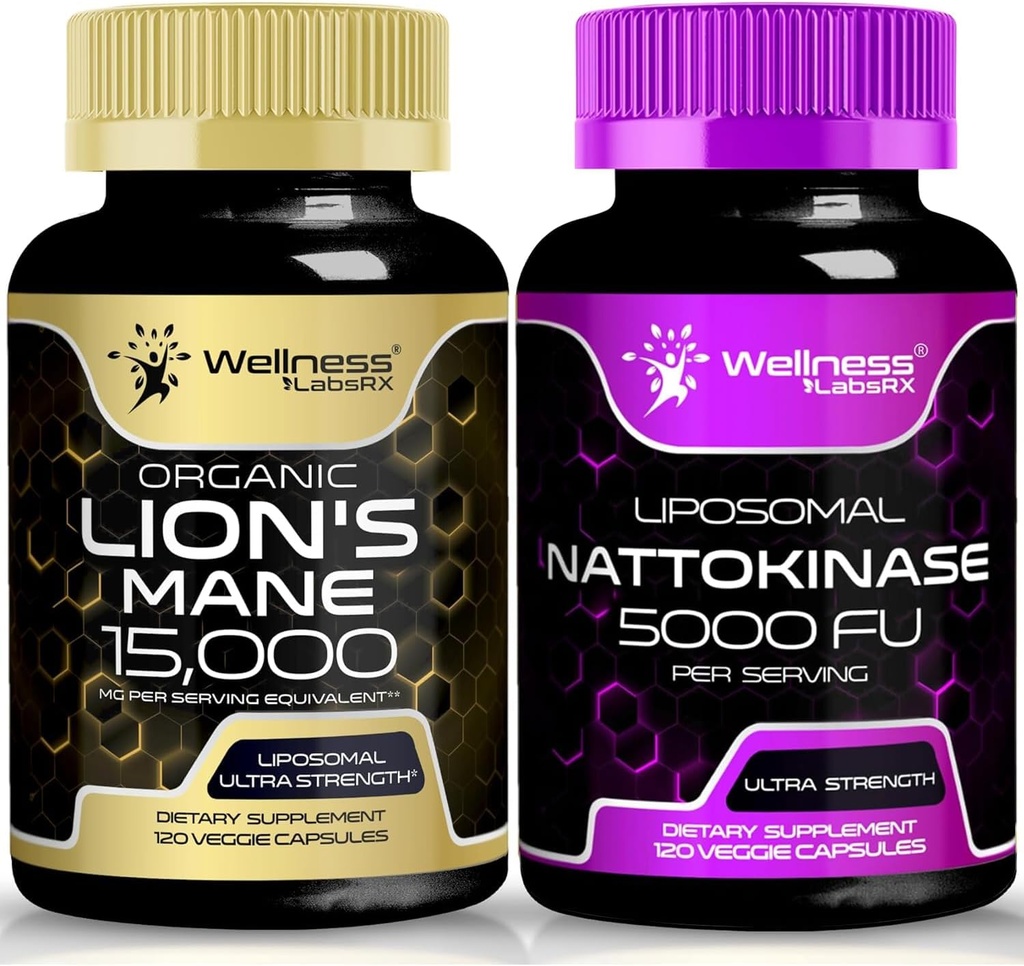 Lions Mane suplemento cápsulas - 120 cuenta - Nattokinase cápsulas
