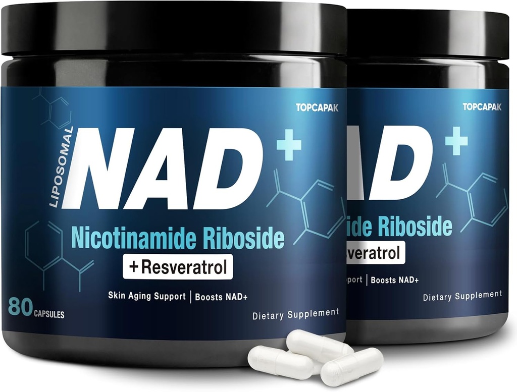 NAD+ Suplemento 1000mg - Nicotinamide Riboside (NR) y Resveratrol, Liposomal NAD of Pure Organic Ingredients for Women & Men Healthy Aging, Brain and Cellular Energy, 80 Capsules(2Pcs)