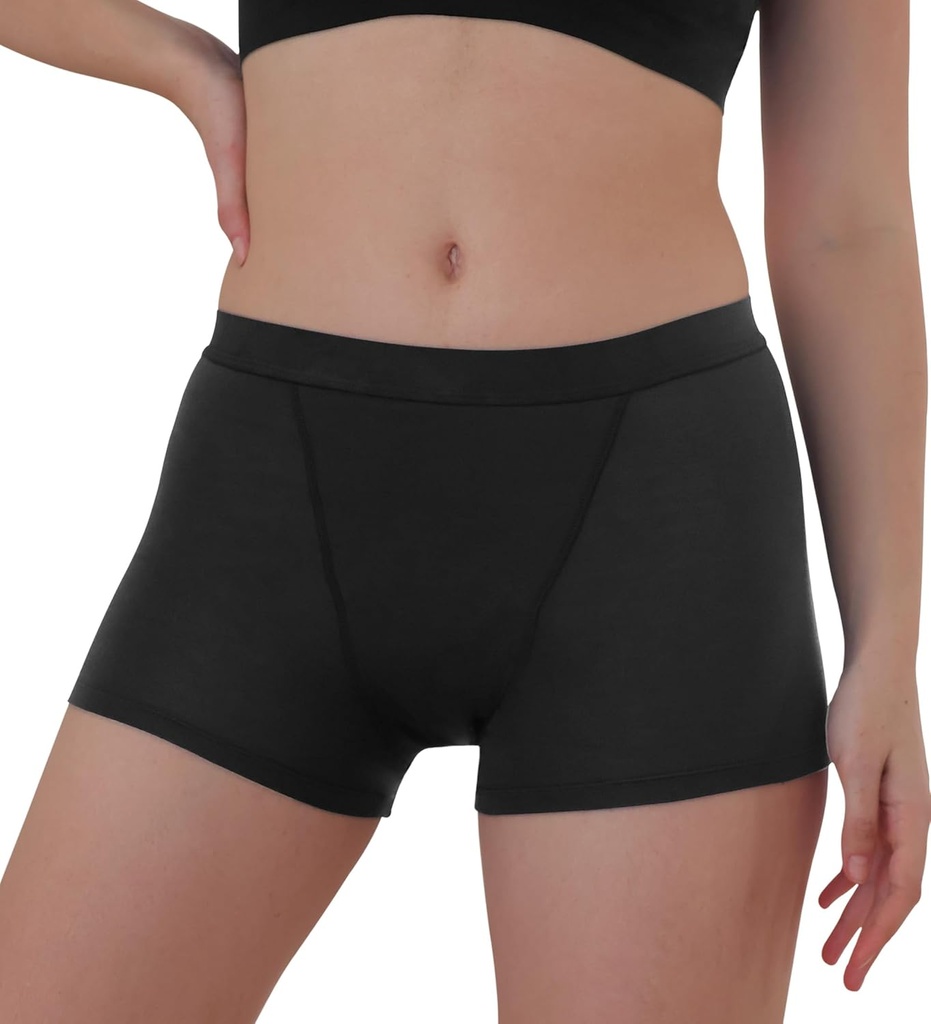 AIRCUTE Reusable Absorbent Urine Incontinence Boxer Briefs Ropa interior para Mujer Breathable Leak Proof Boy Shorts 2.0OZ (Black, X-Large)