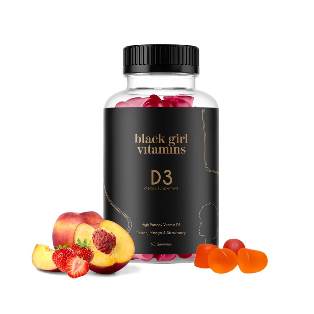 Vitaminas Black Girl - Vitamina D3 Gummies, para Immune, Energy y Bone Support, 2000IU (50mcg) Vitamina D por Serving, Gluten-Free Vitamin D Gummies
