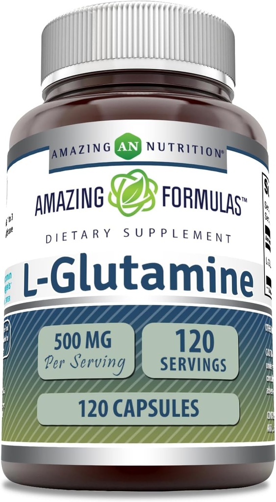 Fórmulas increíbles L-Glutamine Amino Acid Suplemento TEN 500 Mg TENIDO Cápsulas Silencio No-OMG ANTE Gluten-Free TEN Made in USA (1 Pack ANTE 120 Cuenta)