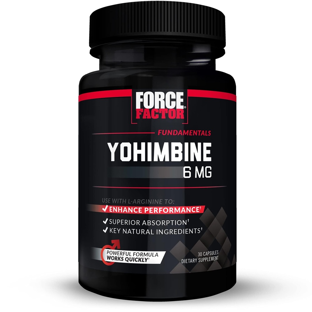 Factor de fuerza Yohimbine Suplemento para hombres, Yohimbe Bark Extracto con absorción superior para mejorar el rendimiento, 6mg Yohimbine Bark Pills con ingredientes naturales clave, funciona rápido, 30 cápsulas
