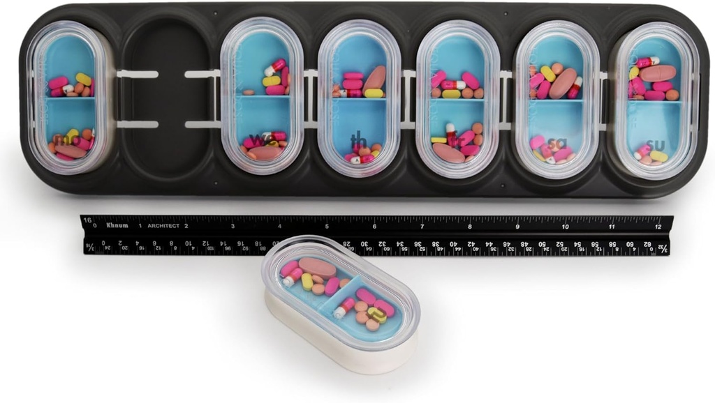 EQUADOSE Weekly Pill Organizer, Extra Large 7-Day Vitamin Jumbo Case with Removable Pods, Oversized Medication Carrier for Easy Travel and Daily Health Management, Travel-Friendly