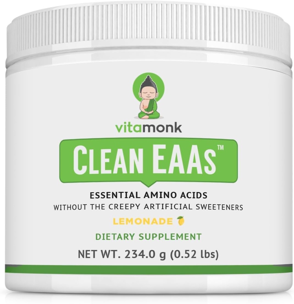 VitaMonk Clean EAA - EAAs sin Sweeteners artificiales para Pre-Workout, Energía y Recuperación - Max Bioavailable EAA Powder con 9 Aminoácidos esenciales - Natural Lemonade Flavor
