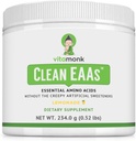 VitaMonk Clean EAA - EAAs sin Sweeteners artificiales para Pre-Workout, Energía y Recuperación - Max Bioavailable EAA Powder con 9 Aminoácidos esenciales - Natural Lemonade Flavor