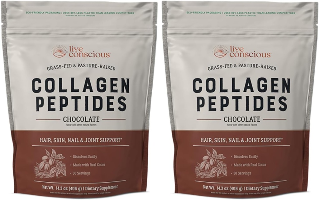 Peptides de Collagen en vivo Polvo - Chocolate Collagen Powder - Pelo, Esquí, Nail y Soporte Conjunto - Tipo I < III Suplementos de Collagen para Mujeres y Hombres (2-Pack)