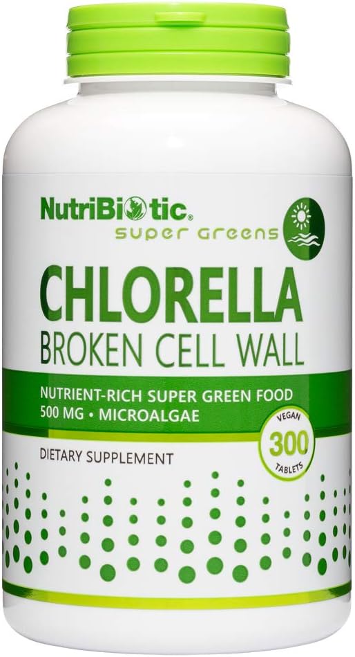 NutriBiotic- Clorella Super Green Food 500 mg 300 Tabs ← Muralla de células rotas Nutrient-Rich Microalgae, Superalimentos cultivados por el agua ← Chlorophyll with Vitamins, Minerals " Trace Elements  Vegan " Non-GMO