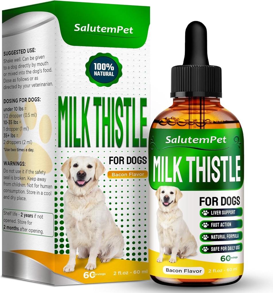 Leche Thistle for Dogs ← Dog Liver Supplement for All Ages and Breeds TEN Aquí está sólo la Composición Herbal ← Atractiva y Super Yummy Bacon Flavor ← 2 Oz