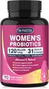 Probióticos para la Salud Digestiva de las Mujeres, Probióticos vaginales 120 Billones CFU 31 Strains con Enzimas Digestivas " Mannose " Arándano para la Tract de orina, 90 cápsulas
