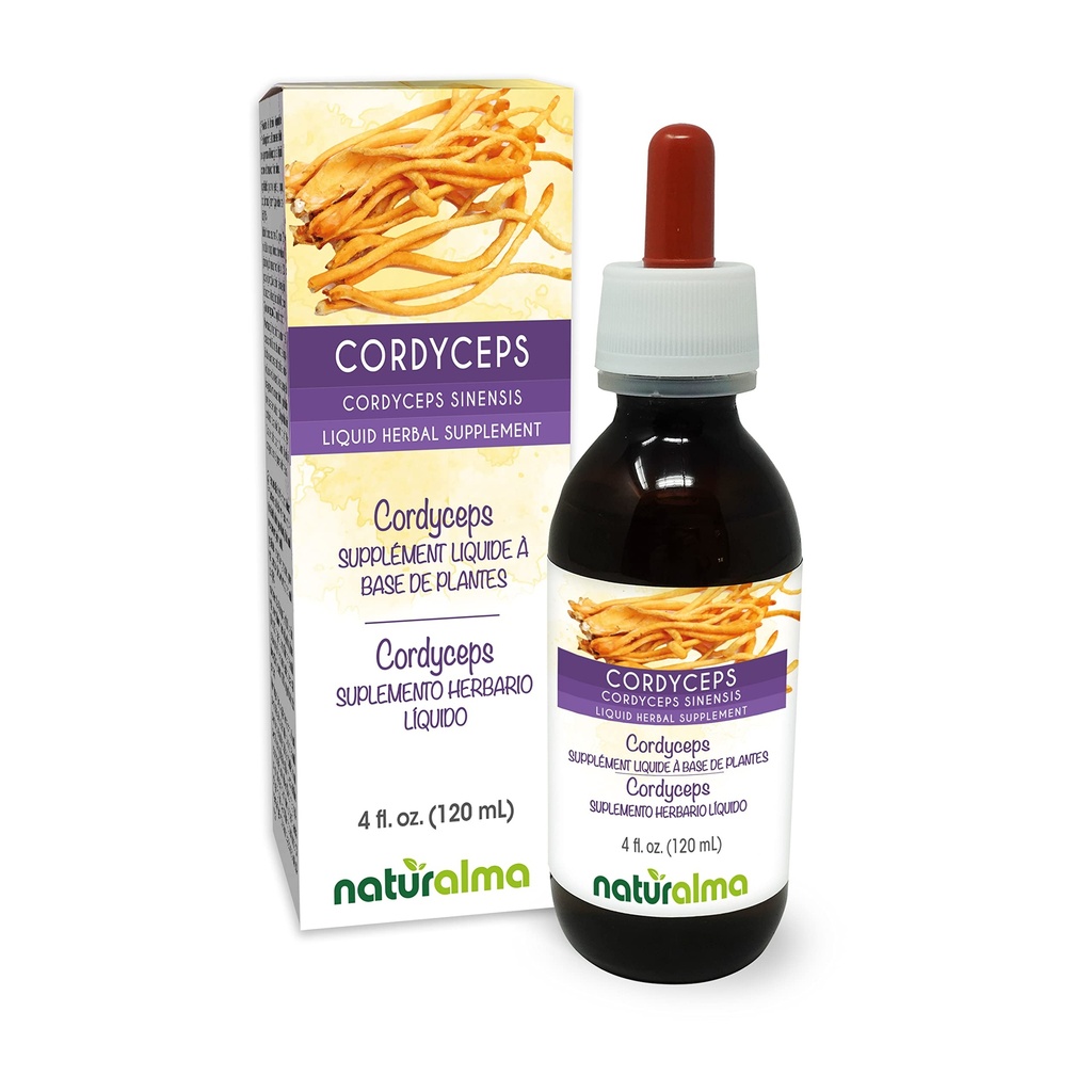Naturalma Cordyceps (Cordyceps sinensis) Fungus o Mushroom Alcohol-Free Tintura - 4 fl oz Liquid Extract in Drops - Herbal Supplement - Vegan