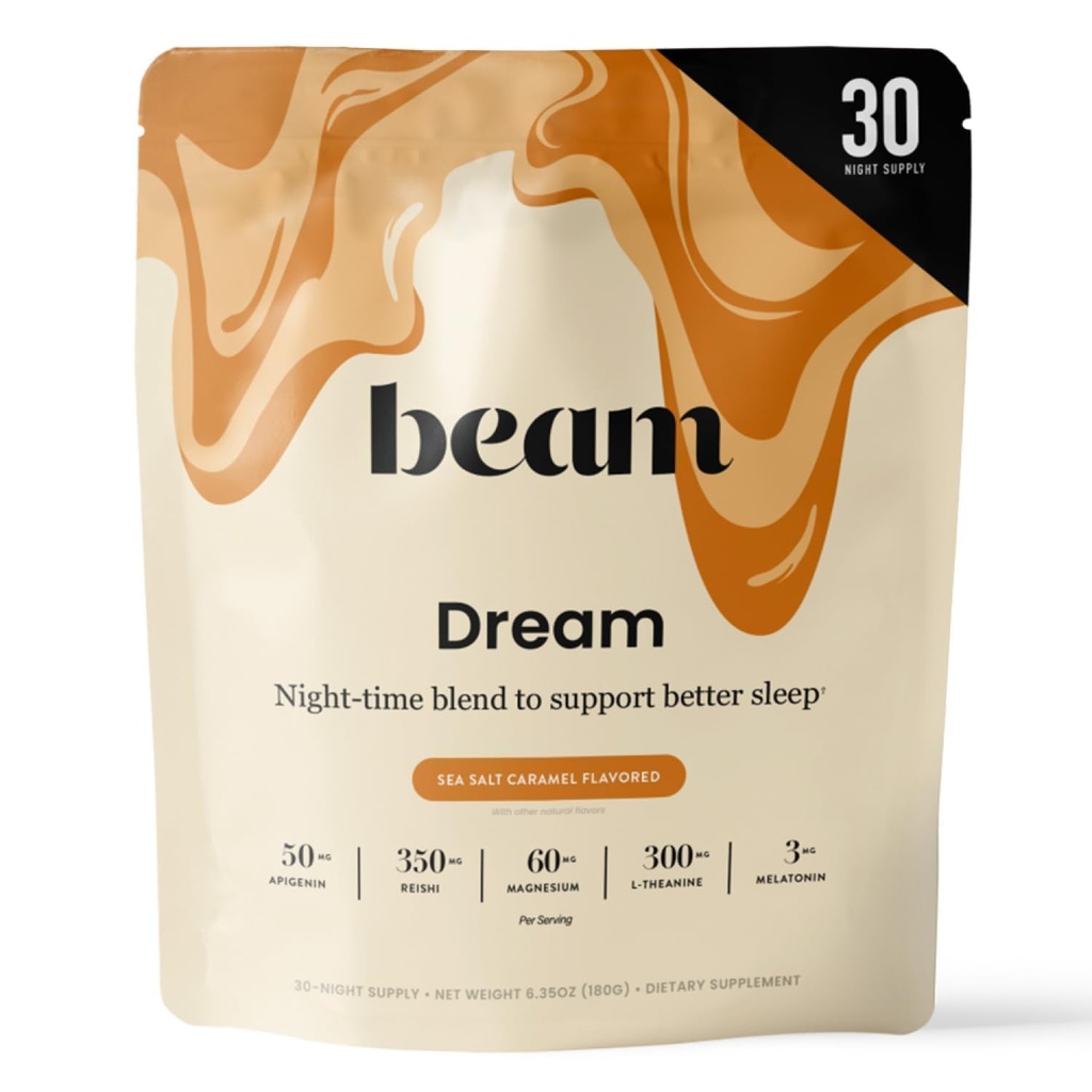 Beam Dream Sleep Powder, L-Theanine, Apigenin, Reishi y Magnesium, Third Party Tested Natural Sleep Aid &amp; Sleep Supplement for Deep Sleep, Relax and Recovery, Natural Sleep Support, 30 Servings