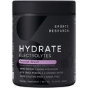 Sports Research® Hydrate Electrolytes Powder - Sin azúcar &amp; naturalmente saboreado con vitaminas, minerales y agua de coco - Soporta hidratación - Pasión Fruta - 90 Servimientos