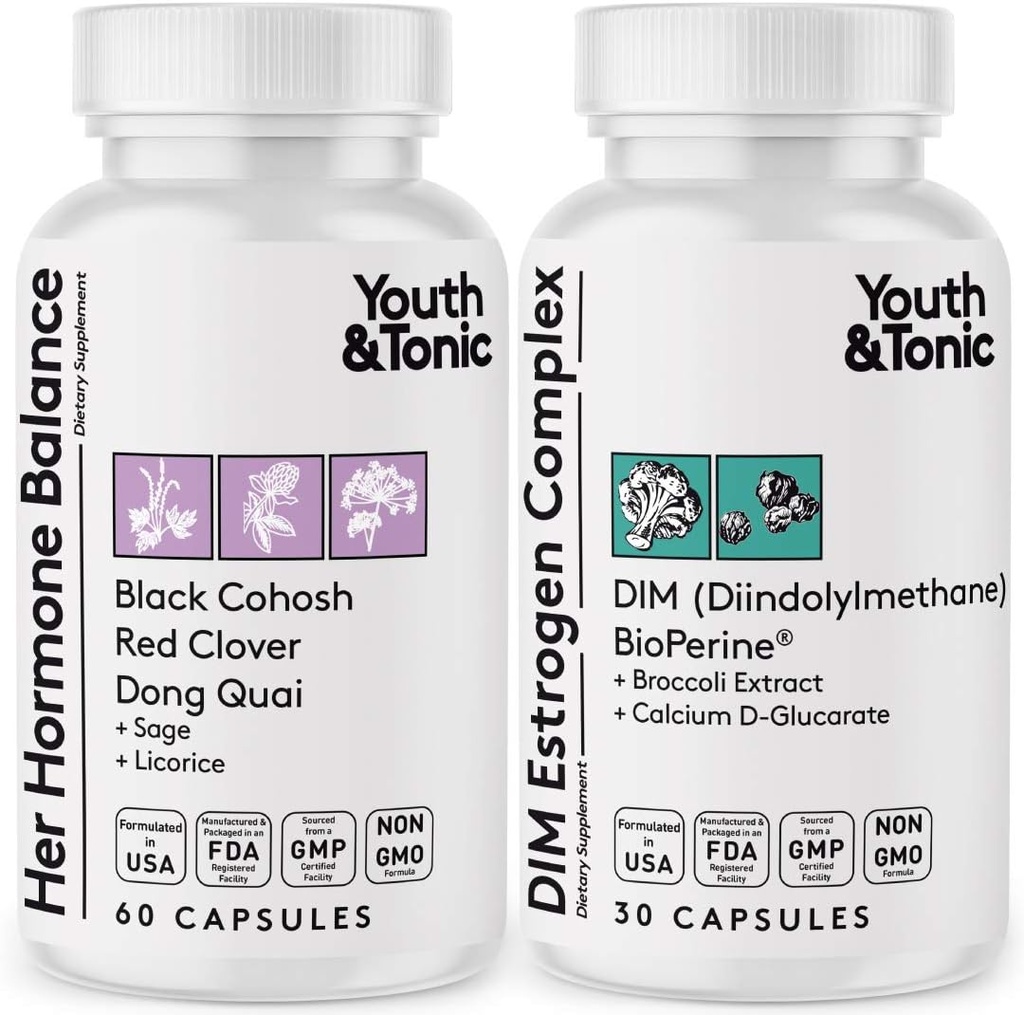 Jóvenes " Tonic Menopause " Apoyo a las mujeres mediante el metabolismo estrógeno equilibrado – 90 pastillas con DIM Black Cohosh Red Clover Dong Quai Soy Isoflavones
