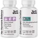 Jóvenes " Tonic Menopause " Apoyo a las mujeres mediante el metabolismo estrógeno equilibrado – 90 pastillas con DIM Black Cohosh Red Clover Dong Quai Soy Isoflavones