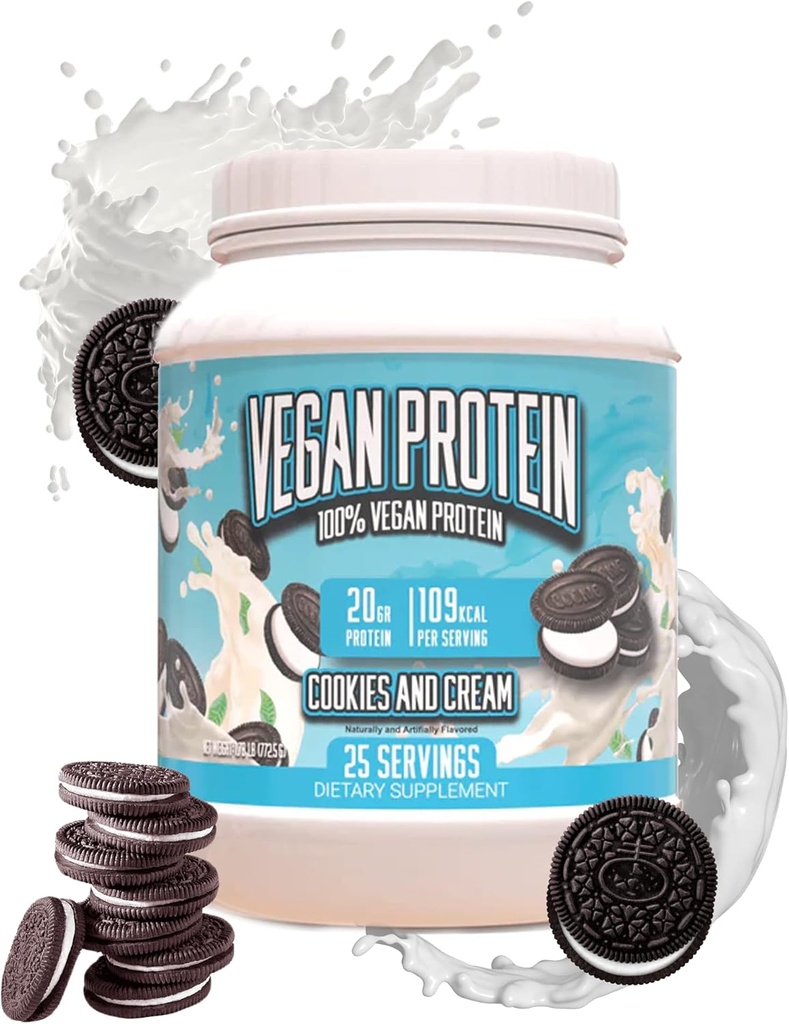 Powder de proteína vegana - Cookies & Crema - Polvo de proteína de base vegetal superior, 20g Proteína por servicio