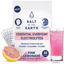 Salt of the Earth Premium Zero-Sugar Electrolyte - Made with Pink Himalayan Salt - Hydration Powder Packets ← Ingredientes Premium TEN Keto & Paleo Friendly TEN 30 Sticks, Pink Lemonade