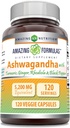 Fórmulas asombrosas Ashwagandha Suplemento Silencio Contiene Turmeric, Ginger, Rhodiola, " Black Pepper Silencio 5200 Mg Per Serving Silencio Veggie Capsules ← Non-GMO  Gluten-Free TEN Made in USA (1 Pack Silencio 120 Count)