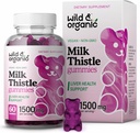 Wild & Organic Milk Thistle Gummies 1500mg - Suplemento Herbal para la limpieza del hígado Detox - Silymarin Milk Thistle Liver Detox Gummies - 60 Vegan, Non-GMO Chews