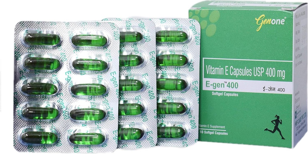 genone E-Gen 400 cápsulas de vitamina E para la cara de glaseado, la piel y la nutrición del cabello (30 cápsulas)