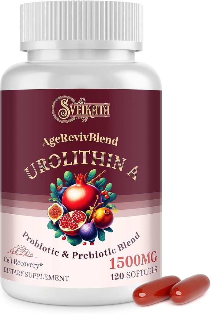 Urolithin Un suplemento 1500mg – Urolithin A for Healthy Aging & Mitocondrial – Probiotic & Prebiotic Blend with Pomegranate Extract – 120 Softgels