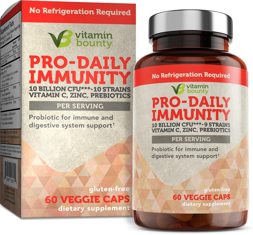 Vitamin Bounty Pro-Daily Probiotic - 10 Billion CFU Blend, Zinc & Vitamin C for Digestive Health, Immune Support Prebioitcs and Probiotics for Women and Men - 60 Capsules