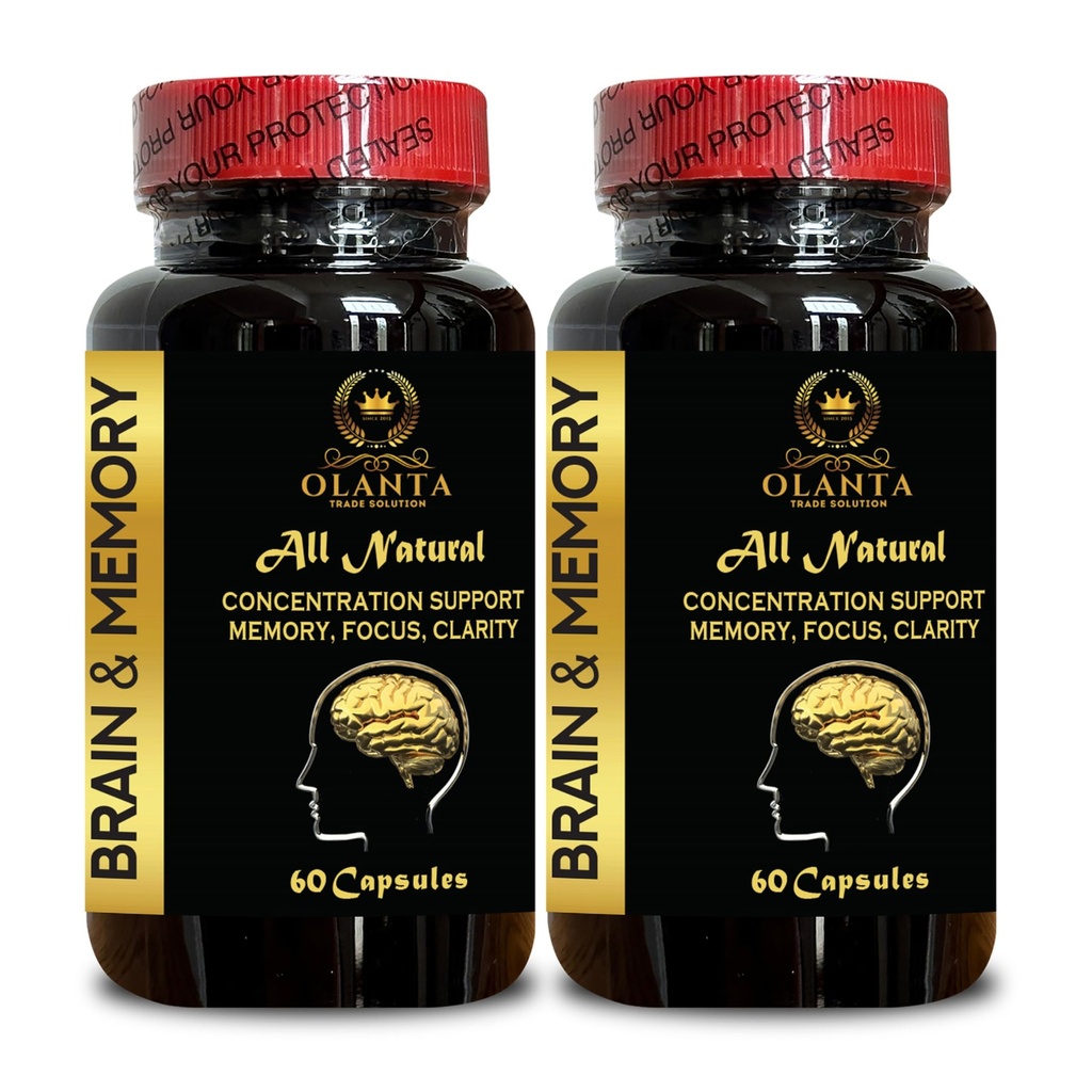 Brain Memory Supplements - Brain Booster Supplements for Memory, Focus, Clarity, Energy, Performance, Focus and Concentration, & Cognitive Function - 2 Bottles 120 Capsules