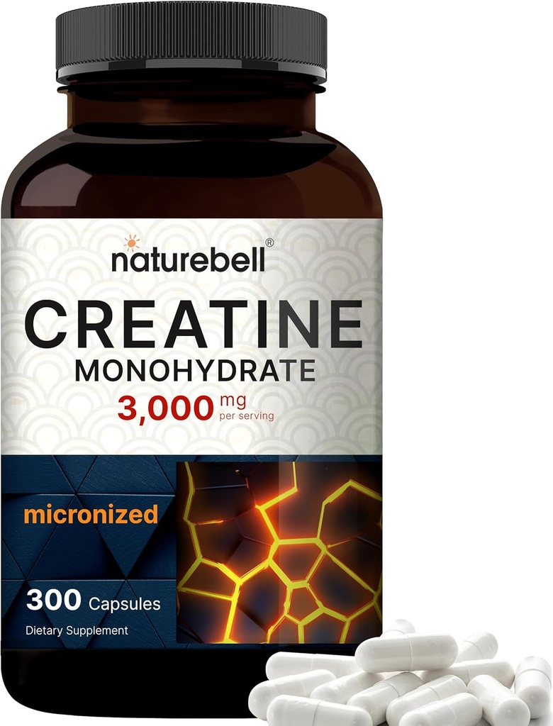 Creatine Monohydrate Capsules 3000mg Por Serving, 300 Conde Ø Micronized, Unflavored Creatine Pills ← Pre-Workout & Muscle Strength Support TEN Easy to Swallow, Filler-Free TEN 50 Servings