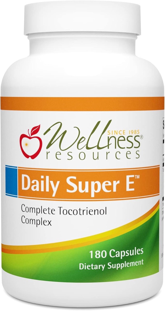 Wellness Resources Daily Super E Tocotrienol Complejo - Vitamina E del espectro completo con Delta, Gamma & Alpha Tocotrienols for Antioxidant Protection, Soy-Free, Fuente natural, Non-GMO (180 caps)