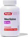 Rugby Meclizine Chewable Tablets 25mg - Anti-Nausea Support Ayuda con síntomas de enfermedad de la moción - 1,000 Conde
