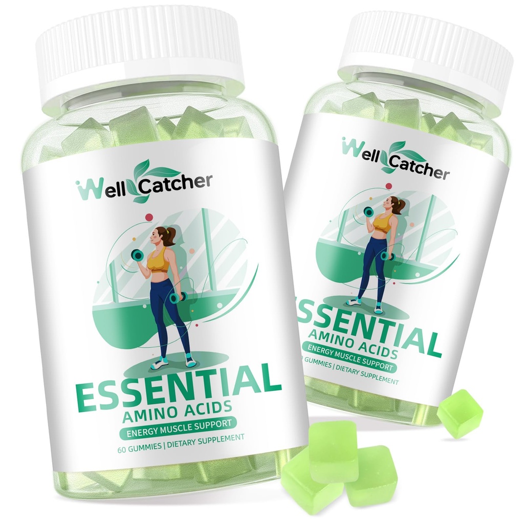 EAA Gummies Aminoácidos esenciales - 60 días de suministro Todos los 9 Aminos esenciales y todos los aminos de cadena ramificada (BCAAs) Azúcar gratis con recuperación muscular Soporte energético no GMO Green Apple Flavor