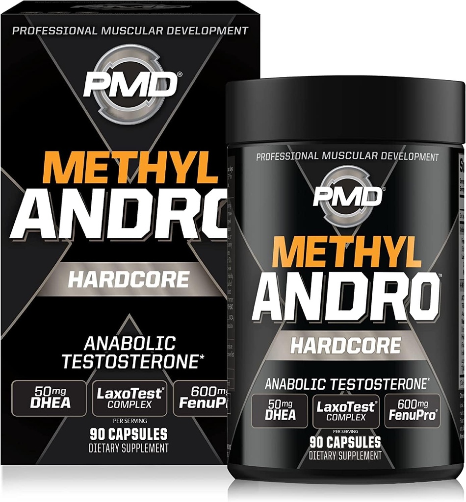 PMD Metil Andro Hardcore - Soporte Testosterona para Lean Muscle & Strength Gains-Weightlifting and Workout Performance- Suplemento dietético (90 cápsulas)