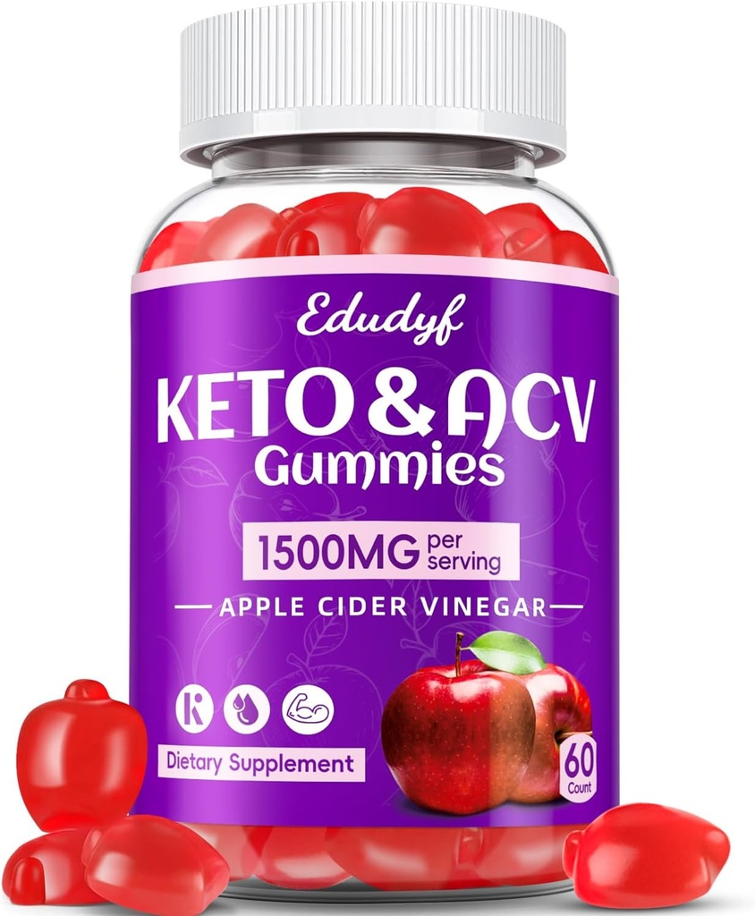 Keto ACV Gummies - 1500mg Apple Cider Vinegar Gummies con Probióticos, B12 y Keto Support, Detox & Cleanse, GMO Gratis & Vegan - 60 conde...
