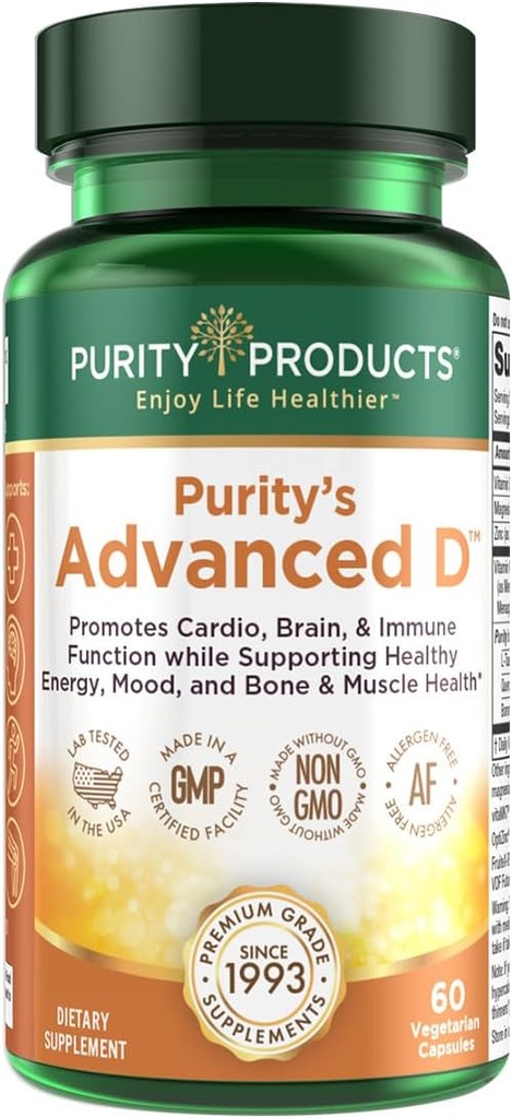 Purity Products Dr. Cannell's Advanced D de Vitamin D3 Super Formula - Empaquetado con Vitamina D, Vitamina K2, Zinc, Citrato de Magnesio, Borón y Taurina - 60 cápsulas vegetarianas